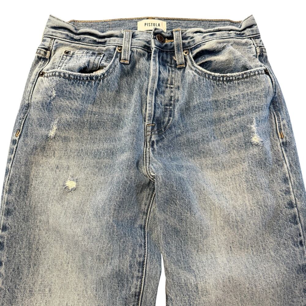 Pistola jeans, light wash, straight, mom jeans, distress, cotton, button fly, 25 - Picture 3 of 7